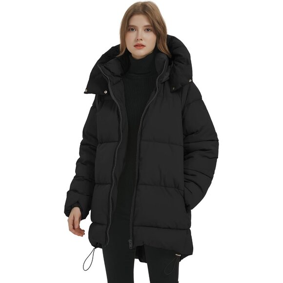 Women Puffer Hooded Jacket Coats Black Winter Warm Outerwear Fashion Style